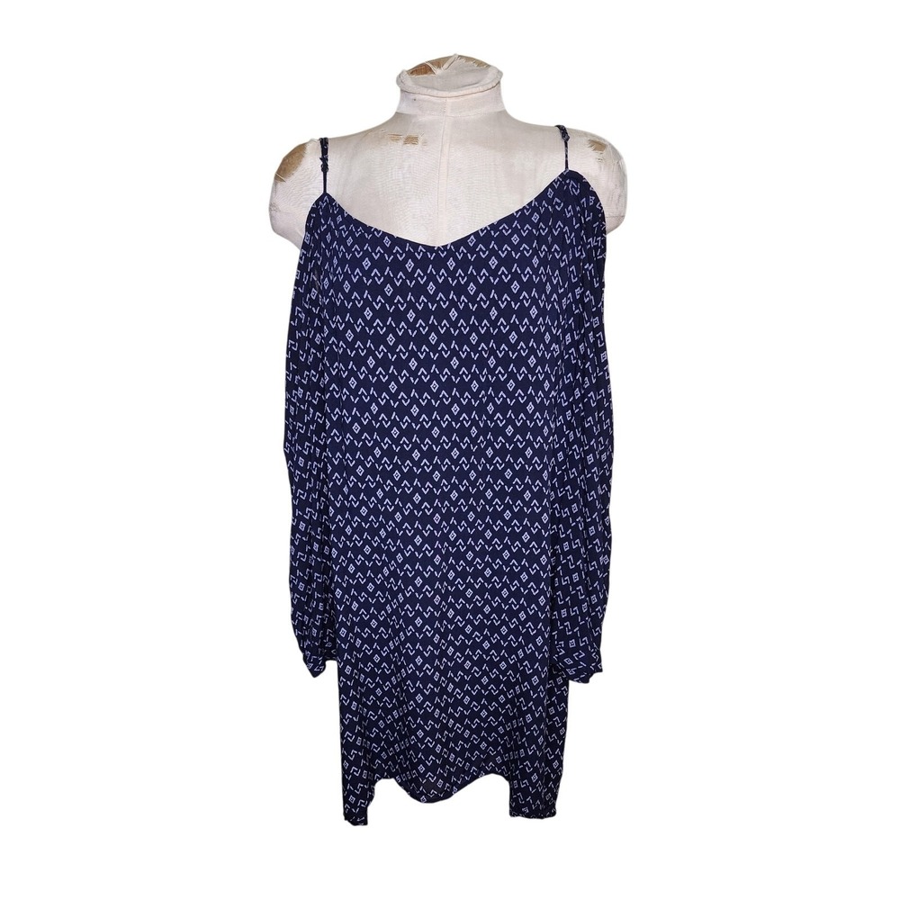 Cloth & Stone Blue patterned Long Sleeve Cold Shoulder Dress SZ Medium